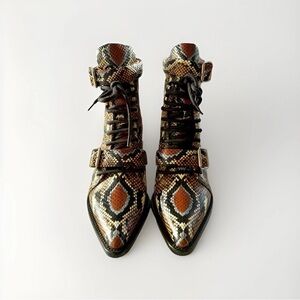 Chloe Women's Snakeskin Lace-Up Boots - Brown and Black